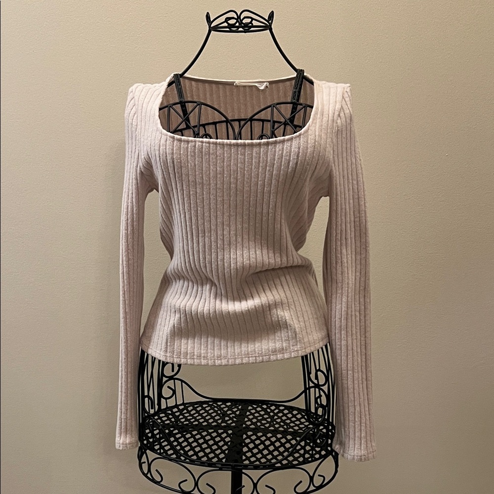 Lush Ribbed Scoop Neck Sweater - cream